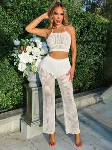 Zolique Two-Piece Beach Summer Halter Neck Cover Up Set - White - View 5