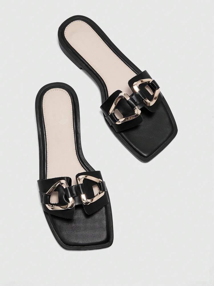 CUCCOO BIZCHIC Sandalias planas cómodas y de moda con punta cuadrada para mujer