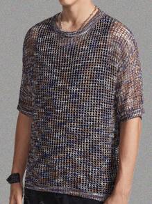 Claim Dot ملابس علوية رجالي مصمم بأكمام قصيرة مثقوبة ومنسوجة بنمط جديد - متعدد الألوان - مشاهدة 5
