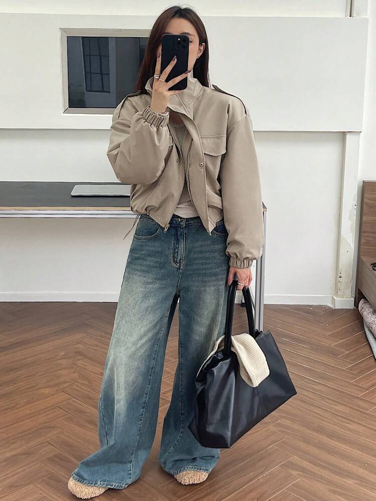 Women's Solid Color Simple Daily Wear Padded Coat With Long Sleeves ,Winter Women Clothes,Winter Coat Women Jacket