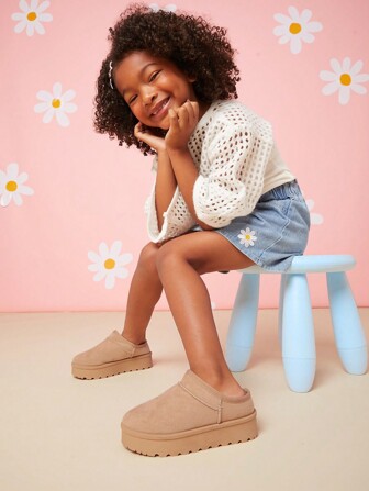 Mini mi Zapatillas de invierno para niños con correa tejida, de un solo pie, modernas, cómodas y cálidas