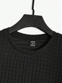 Manfinity VCAY 男士字母贴花T恤和抽绳腰带运动裤夏季套装 - 黑色 - 查看 5