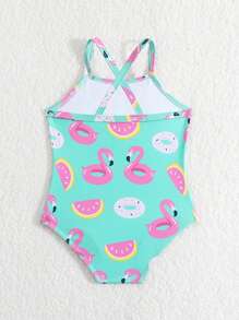 SHEIN 新生嬰兒女孩卡通火熱羽毛印花休閒坦克泳裝