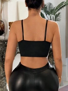 SHEIN SXY قميص الكاميسول مع دعم سلكي وتفاصيل دانتيل مقصَّد للنساء في الصيف - الأسود - مشاهدة 2
