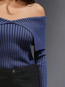 Hauture Bộ đồ liền thân hai tông màu đan lệch vai - Màu xanh lam - Xem 3