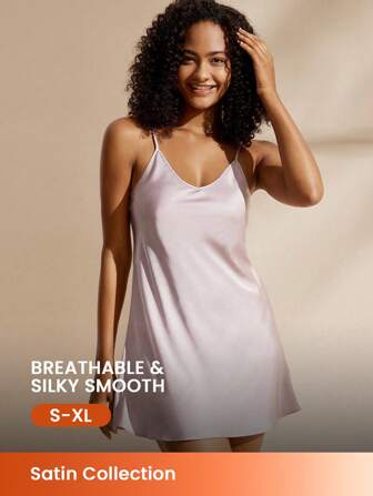 LUVLETTE 性感基本款细肩带缎面女士睡裙，缎面连衣裙内衣外套轻盈吊带裙娃娃裙和睡衣