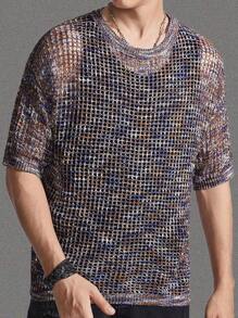 Claim Dot ملابس علوية رجالي مصمم بأكمام قصيرة مثقوبة ومنسوجة بنمط جديد - متعدد الألوان - مشاهدة 4