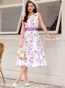 Vintamour Abiti vintage eleganti per donne taglie forti, con motivo jacquard a rose e fiocco, adatti per vacanza/festa, vestiti estivi da donna, vestiti da cerimonia, per laurea, per matrimonio come ospiti, abiti leggeri da donna per vacanze, abiti estivi da donna, abiti eleganti e formali per donne, abiti da Pasqua, di compleanno, da cerimonia