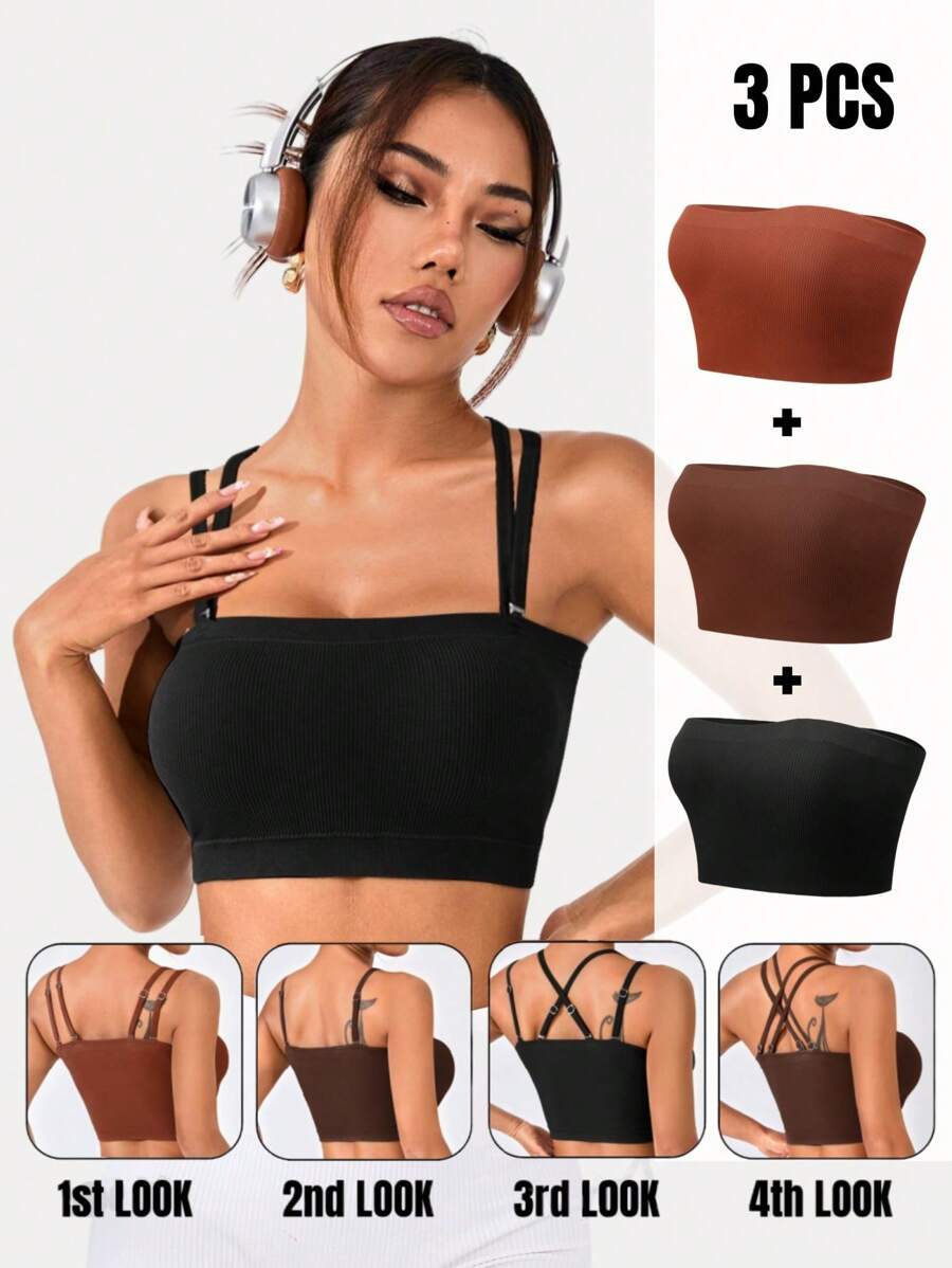 SHEIN Velisys Sport BH Tank Top für Damen in einfacher einfarbiger Farbe für den täglichen Gebrauch - Verschiedenfarbig - Übersicht 1
