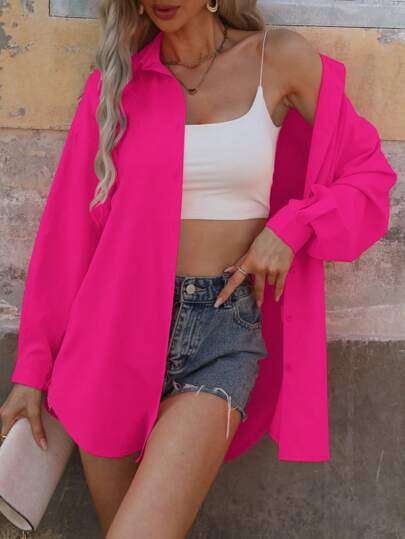 EMERY ROSE Camisa casual de mujer de manga larga con hombros caídos, color liso, para primavera/verano, blusas de manga larga