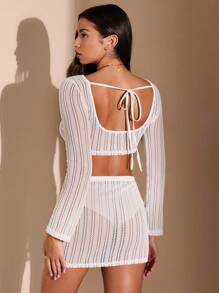 SHEIN BAE Women's Hollow Out Knitted Tight-Fitting Low-Waist Set