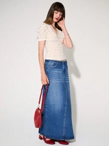 WESTFADE Premium Cut Off Cotton Denim Maxi Skirt