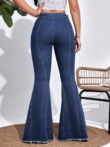 Breezaya Thắt lưng nữ có dây buộc trang trí loe Quần jean thường vừa vặn - Màu xanh lam - Xem 2