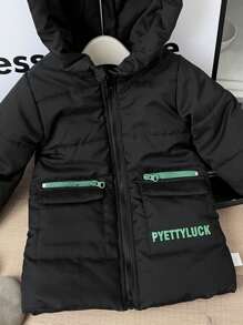 男宝宝冬季中长款休闲时尚加厚保暖棉衣 - 黑色 - 查看 4