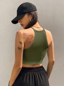 DAZY 女士夏季纯色修身露脐吊带背心复活节 - 綠色 - 查看 4