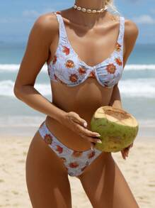 SHEIN Swim Ensemble de bikini sexy à imprimé floral pour femme, idéal pour les vacances d'été - Multicolore - Voir 4
