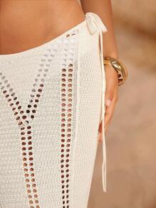 Hauture Vacation Outfits Triangle Top & Cut Out Skirt Knit Set - Beige - View 4