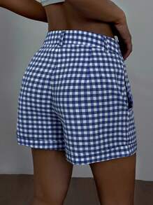 SHEIN EZwear Quần short kẻ sọc xếp li cho những dịp bình thường - Xanh và trắng - Xem 2
