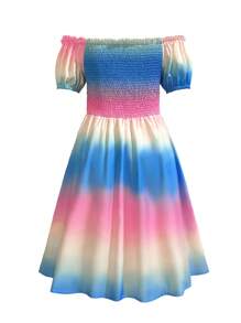 Fashionable Ombre Off-Shoulder Short Bodycon Dress - Multicolor - View 2