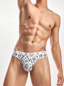 Men's Soccer Pattern Printed Boxer Briefs, Fun Underwear - White - View 2