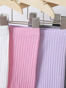 SHEIN Baby Girl 5pcs Knitted Solid Color Elastic Waist Shorts Set, Casual - Light Grey - View 4