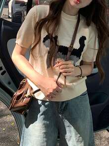 Versatile Simple Daily Knitted Women Sweater - Apricot - View 4