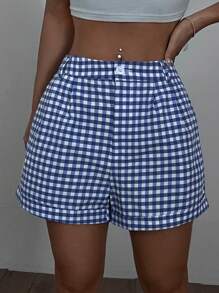 SHEIN EZwear Quần short kẻ sọc xếp li cho những dịp bình thường - Xanh và trắng - Xem 3