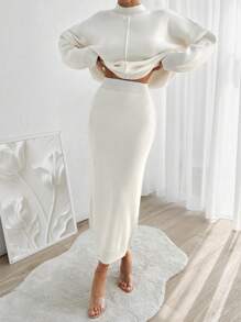 EURMUSE Women Knitwear Co-Ord Set - Beige - View 5