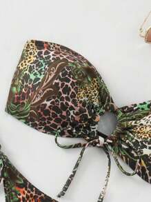 SHEIN Women's Summer Beach Leopard Hollow Out Bandeau Sexy Bikini Set, Printed (Color & Pattern Random) - Multicolor - View 4