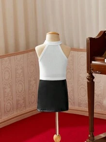 SHEIN Babymeisje Halter top Kunstleer Set met rok Voor Lente/Zomer
