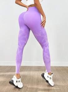 Mallas de entrenamiento de cintura alta sin costuras con estampado tie-dye para mujer