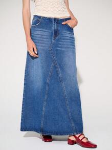 WESTFADE Premium Cut Off Cotton Denim Maxi Skirt