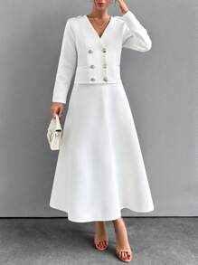 RueChic 白色兩件式夾克和裙子套裝 - 白色 - 查看 1