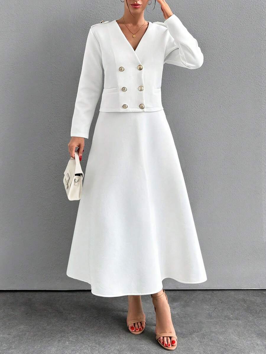 RueChic 白色兩件式夾克和裙子套裝 - 白色 - 查看 1