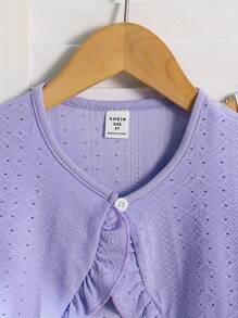SHEIN Ensemble de 2 pièces Jupe élégante tricotée imprimée numériquement pour filles et Haut à manches courtes en dentelle - Prune - Voir 8