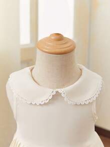 SHEIN 女嬰素色百褶下擺連衣裙 - 杏色 - 查看 5