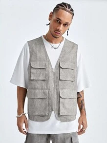 Manfinity RebelGame Men's Loose Woven Vest - Khaki - View 4