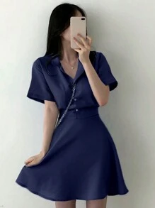 DAZY 女士纯色系腰短款连衣裙夏季太阳裙，休闲女士连衣裙