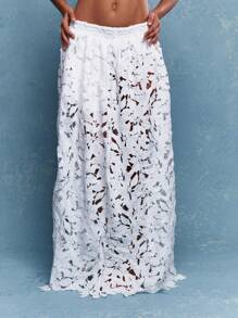 MISSGUIDED 蕾丝镂空长裙 - 白色 - 查看 1