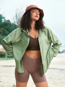 In My Nature Chaqueta deportiva de mujer para actividades al aire libre y con capucha de longitud media para trayectos urbanos, a prueba de viento para senderismo al aire libre - Verde - Ver 7