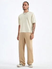 Manfinity Roghcode Men's Solid Color Round Neck Short Sleeve Knitted Top For Summer