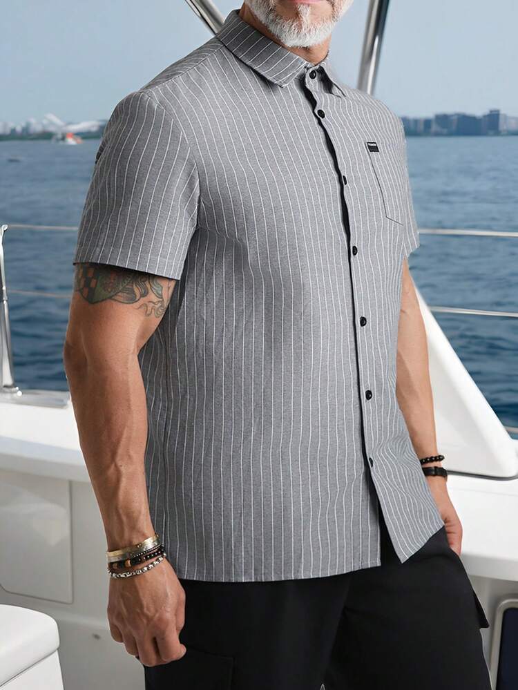 Men's Striped & Printed Casual Short Sleeve Shirt, Summer