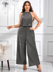 SHEIN Clasi Plus Size Halter Neck Glitter Elegant Party Jumpsuit