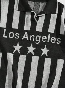 ROMWE MEN Lässig Pullover für Männer mit gestricktem Buchstabe Muster am Polokragen, geeignet für den täglichen Gebrauch im Frühling und Sommer