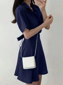 DAZY 女士纯色系腰短款连衣裙夏季太阳裙，休闲女士连衣裙