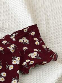 Soleia Women's Holiday Black-Based Ditsy Floral Off-Shoulder Ruffled Bodysuit - Burgundy - View 4