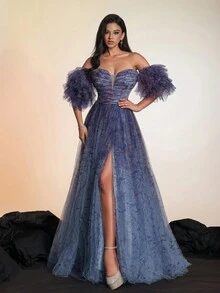 Nouvelle arrivée Robe de soirée élégante et tendance. Robe de bal, de cérémonie, de mariage pour invités. Convient pour la remise des diplômes, le dîner - Bleu azur - Voir 5