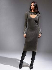 Hauture Cut Out Ribbed Knit Shrug Dress - Black - View 6