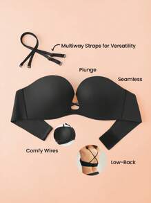 LUVLETTE 黑色露肩性感聚拢深 V 隐形基本款半罩杯时尚舒适内衣外穿文胸