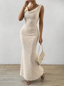 Chiquease 紋理荒原優雅禮服 - 杏色 - 查看 6